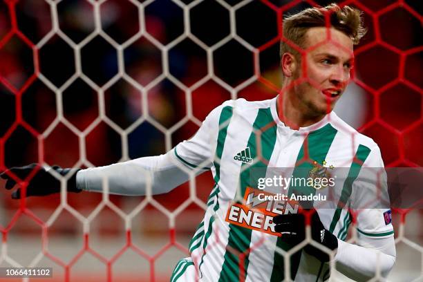 Philipp Schobesberger of Rapid Wien celebrates after a goal during UEFA Europa League Group G soccer match between Spartak Moscow and Rapid Wien at...