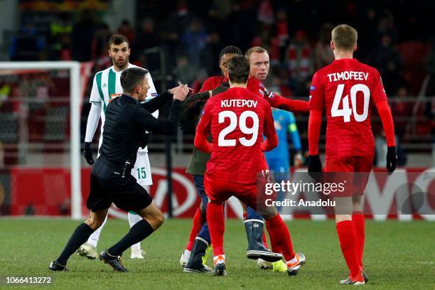 Pitch invader is seen during UEFA Europa League Group G soccer match between Spartak Moscow and Rapid Wien at the Stadion Spartak in Moscow, Russia...