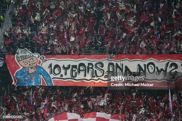 Fans of RB Leipzig during the UEFA Europa League Group B match between FC Salzburg and RB Leipzig at Red Bull Arena on November 29, 2018 in Salzburg,...