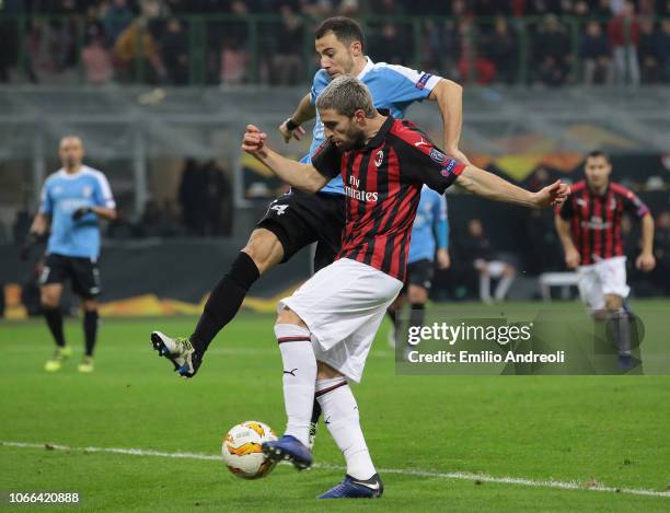 Fabio Borini of AC Milan scores his goal during the UEFA Europa League Group F match between AC Milan and F91 Dudelange at Stadio Giuseppe Meazza on...