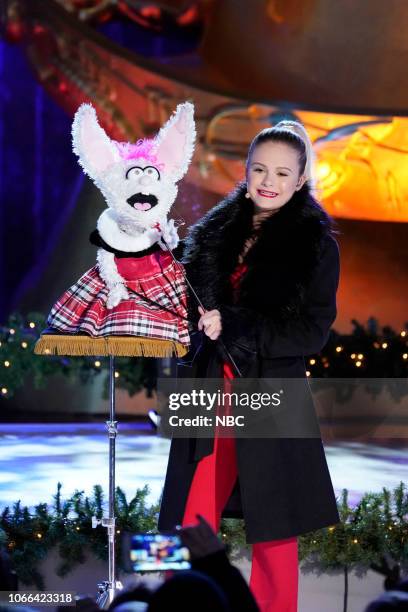 Pictured: Darci Lynne performs during the 2018 Christmas in Rockefeller Center --