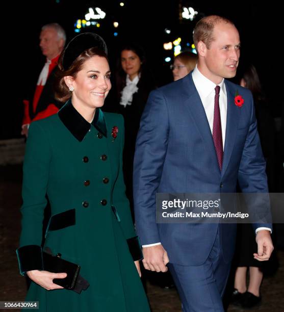 Catherine, Duchess of Cambridge and Prince William, Duke of Cambridge attend a service to mark the centenary of the Armistice at Westminster Abbey on...