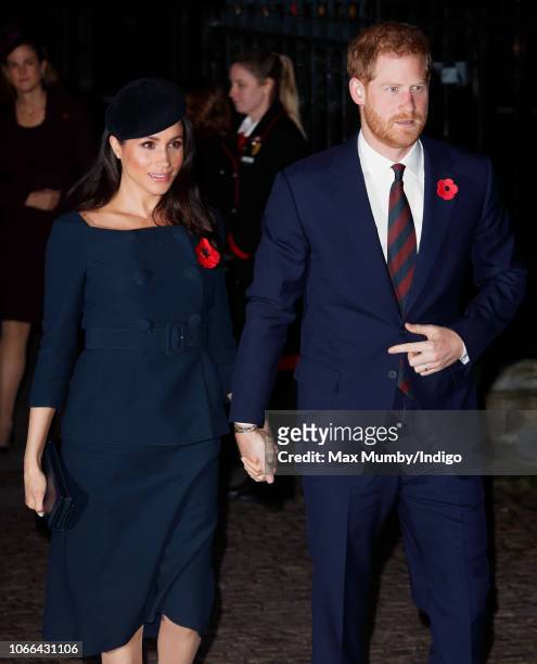 Meghan, Duchess of Sussex and Prince Harry, Duke of Sussex attend a service to mark the centenary of the Armistice at Westminster Abbey on November...