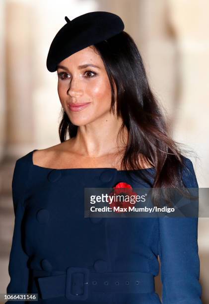 Meghan, Duchess of Sussex attends a service to mark the centenary of the Armistice at Westminster Abbey on November 11, 2018 in London, England. The...