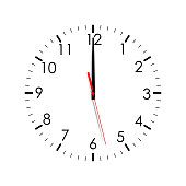 Clock face isolated on white background. 12 o'clock