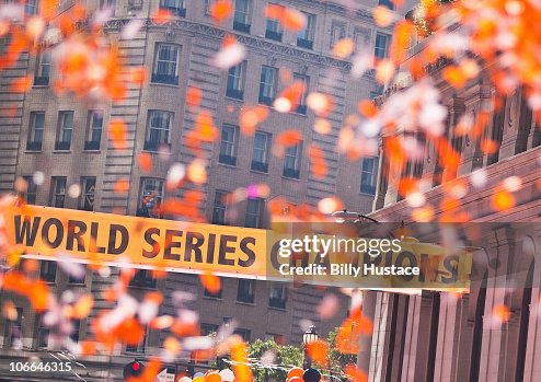 Parade banner for baseball world series champions.