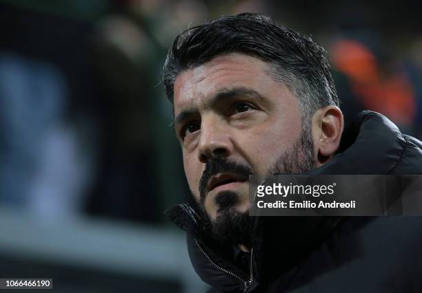 Milan coach Ivan Gennaro Gattuso looks on during the UEFA Europa League Group F match between AC Milan and F91 Dudelange at Stadio Giuseppe Meazza on...