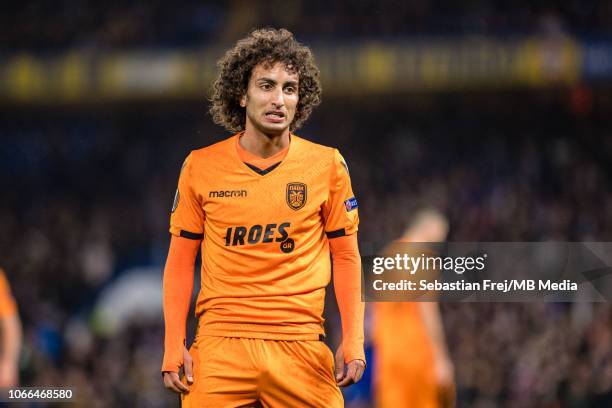 Amr Warda of PAOK looks on during the UEFA Europa League Group L match between Chelsea and PAOK at Stamford Bridge on November 29, 2018 in London,...