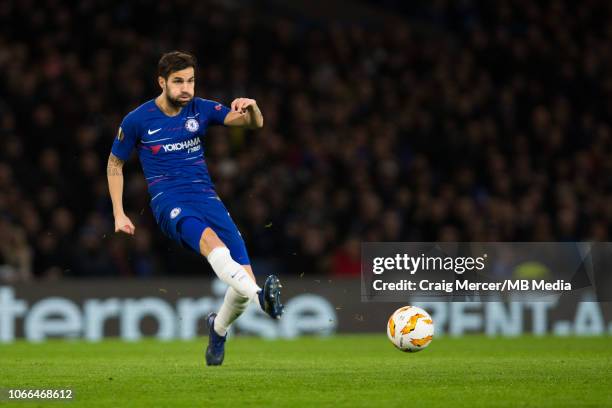 Cesc Fabregas of Chelsea in action during the UEFA Europa League Group L match between Chelsea and PAOK at Stamford Bridge on November 29, 2018 in...