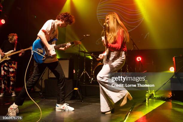 Finn Wolfhard and Ayla Tesler-Mabe of Calpurnia perform at KOKO on November 29, 2018 in London, England.