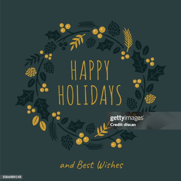 weihnachtskarte mit kranz. schwarzer hintergrund. - weihnachtsstern stock-grafiken, -clipart, -cartoons und -symbole