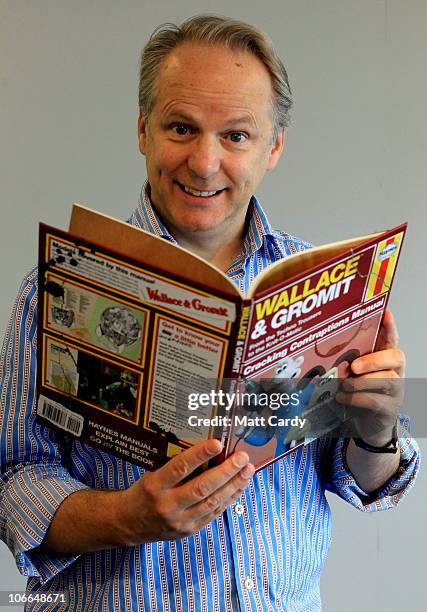 Nick Park, creator of Wallace & Gromit, holds a copy of the new Haynes Wallace & Gromit 'Cracking Contraptions' manual on November 9, 2010 in...