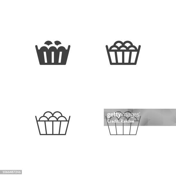 grape wooden bucket icons - multi series - fruit bowl illustration stock illustrations