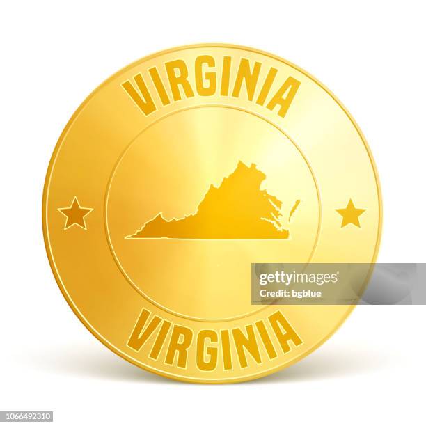 virginia - gold coin on white background - virginia us state stock illustrations