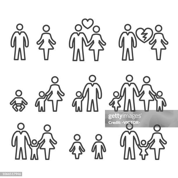 familienleben icons - line serie - mittelgroße personengruppe stock-grafiken, -clipart, -cartoons und -symbole