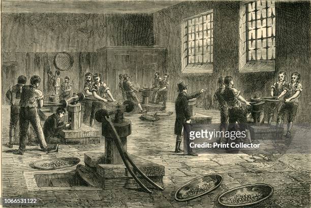 Interior of the Mint', circa 1872. Workers at the Royal Mint, Tower Hill, London. From Old and New London, Vol. II: A Narrative of Its History, Its...