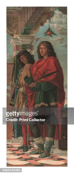 St. Nazarus with St. Celsus, 1874. Print of the watercolour by Edward Kaiser, after the painting by Bartolomeo Montagna , in the church of San Nazaro...