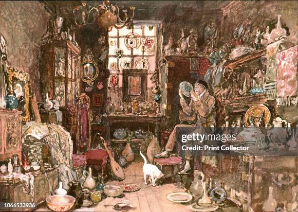 The Old Curiosity Shop', . A room filled with ceramics, furniture and other bric-a-brac. Print after a watercolour made mid-late 19th century by...