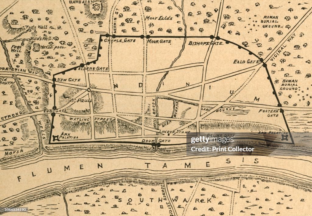 London Rome Map Plan of Roman London', . Map showing the area of what is now the City ...