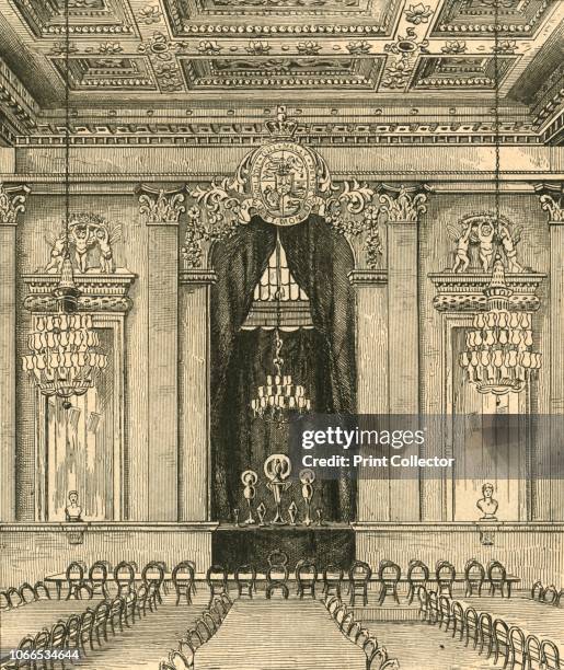 Interior of Goldsmith's Hall, 1876', . Goldsmiths' Hall, headquarters of the Worshipful Company of Goldsmiths, one of the livery companies of the...