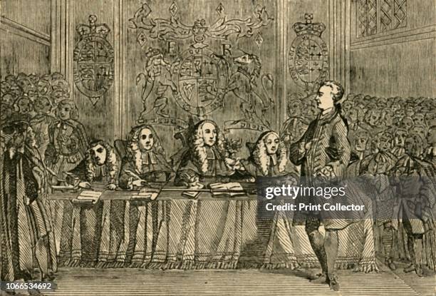 Wilkes on his Trial', . English radical, journalist and politician John Wilkes before the Court of King's Bench, 1768. From Old and New London,...