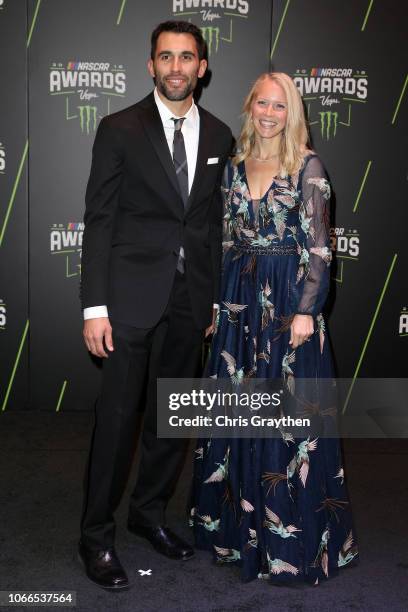 Aric Almirola and his wife Janice attend the Monster Energy NASCAR Cup Series Awards Celebration at the Wynn Las Vegas on November 29, 2018 in Las...