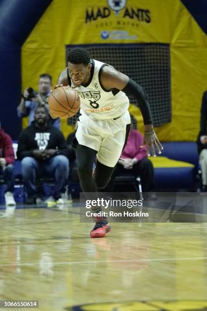 Jordan Loyd of the Raptors 905 pushes the ball up against the Fort Wayne Mad Ants on November 29, 2018 at Memorial Coliseum in Fort Wayne, Indiana....