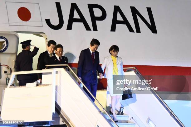 Prime Minister of Japan Shinzo Abe and his wife Akie Abe arrive to Buenos Aires for G20 Leaders' Summit 2018 at Ministro Pistarini International...