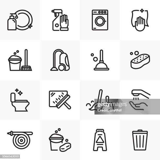 cleaning line icons set - hotel staff stock illustrations