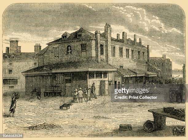 Old Hungerford Market', . The old building near Charing Cross in London, with the bust of its founder Sir Edward Hungerford visible on the north...