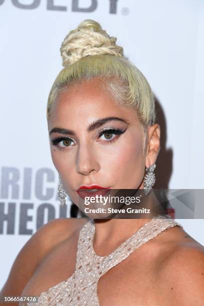 Lady Gaga attends the 32nd American Cinematheque Award Presentation honoring Bradley Cooper at The Beverly Hilton Hotel on November 29, 2018 in...