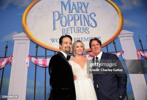 Actors Lin-Manuel Miranda, Emily Blunt and Director/producer Rob Marshall attend Disney's 'Mary Poppins Returns' World Premiere at the Dolby Theatre...