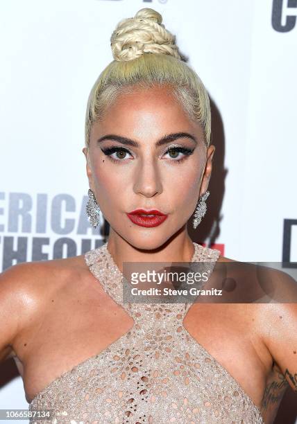 Lady Gaga arrives at the 32nd American Cinematheque Award Presentation Honoring Bradley Cooper at The Beverly Hilton Hotel on November 29, 2018 in...