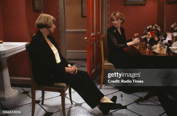 Actresses Victoria Wood and Patricia Hodge in a scene from episode 'Staying In' of the BBC television series 'Victoria Wood', October 1st 1989.