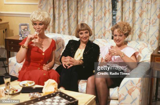 Actresses Celia Imrie, Victoria Wood and Susie Blake in a scene from episode 'Staying In' of the BBC television series 'Victoria Wood', October 1st...