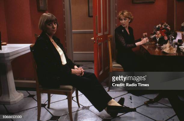 Actresses Victoria Wood and Patricia Hodge in a scene from episode 'Staying In' of the BBC television series 'Victoria Wood', October 1st 1989.