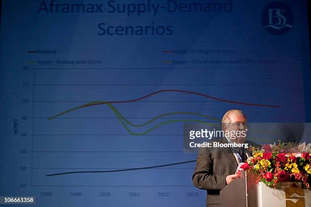 Alan Marsh, chairman of Braemar Seascope Ltd., speaks at the World Shipping Summit in Guangzhou, Guangdong Province, China, on Tuesday, Nov. 9, 2010....
