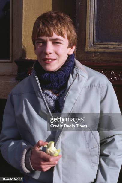 Actor Adam Woodyatt pictured on the exterior set of the BBC soap opera 'EastEnders', April 5th 1991.