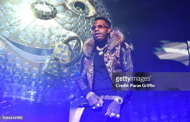 Rapper Moneybagg Yo performs onstage during Lil Baby & Friends concert to promote the new release of Lil Baby's new album "Street Gossip" at...