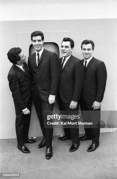 Frankie Valli, Bob Gaudio, Nick Massi and Tommy DeVito of the doo wop group "The Four Seasons" pose for a portrait at the Democratic National...