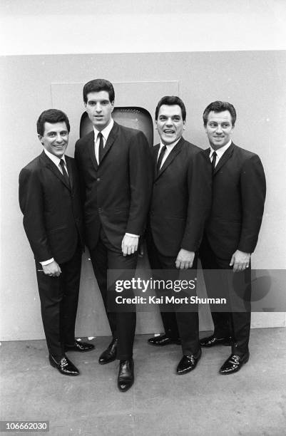 Frankie Valli, Bob Gaudio, Nick Massi and Tommy DeVito of the doo wop group "The Four Seasons" pose for a portrait at the Democratic National...