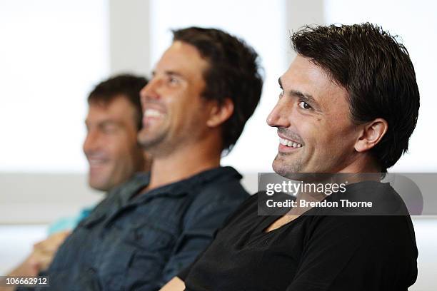 Tennis player Goran Ivanisevic of Croatia laughs during a media session for the Champions Downunder Tournament at Events NSW on November 10, 2010 in...