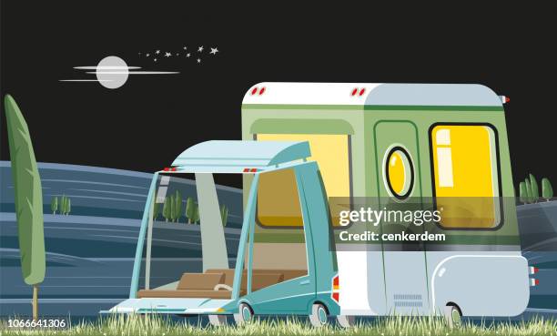 car and caravan - fleet trucks stock illustrations