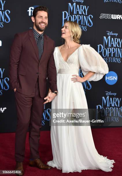Emily Blunt and John Krasinski attend the premiere of Disney's 'Mary Poppins Returns' at El Capitan Theatre on November 29, 2018 in Los Angeles,...