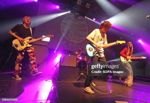 Canadian band Calpurnia, fronted by the TV's Stranger Things actor Finn Wolfhard are seen performing during a play a sell out gig at the Koko, Camden.