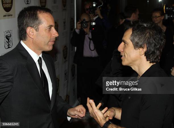 Ben Stiller and Jerry Seinfeld at the Opening Night After Party for "Colin Quinn Long Story Short" on Broadway at Forty Four at the Royalton on...