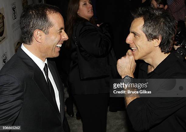 Ben Stiller and Jerry Seinfeld at the Opening Night After Party for "Colin Quinn Long Story Short" on Broadway at Forty Four at the Royalton on...