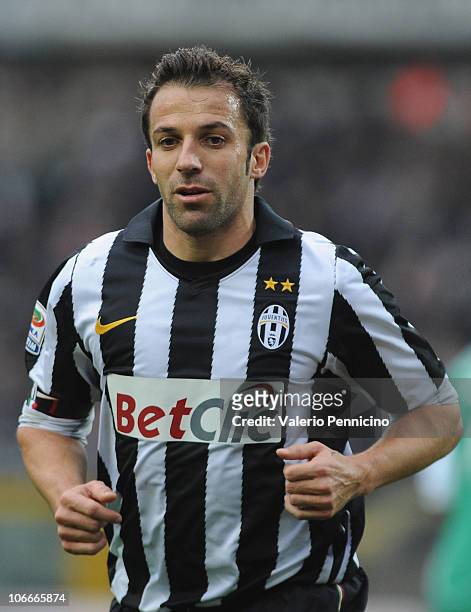 Alessandro Del Piero of Juventus FC looks on during the Serie A match between Juventus FC and AC Cesena at Olimpico Stadium on November 7, 2010 in...