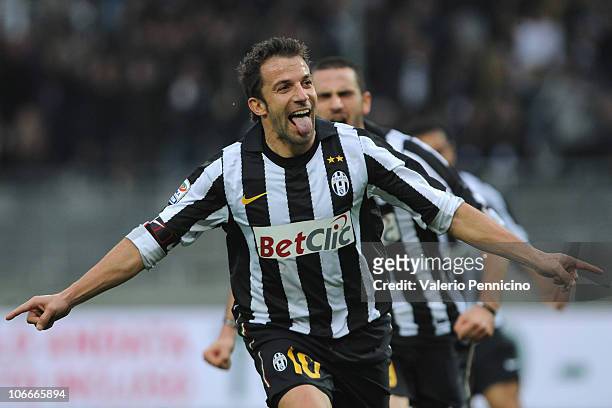 Alessandro Del Piero of Juventus FC celebrates his goal during the Serie A match between Juventus FC and AC Cesena at Olimpico Stadium on November 7,...