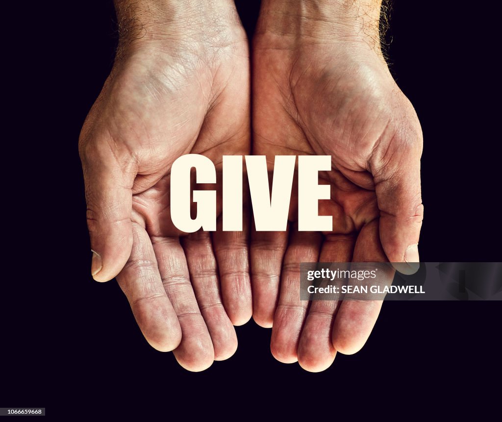 The word give in hands